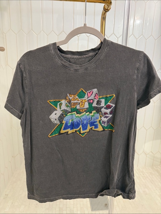 Zadig & Voltaire Tops - Zadig & Voltaire - Embellished Graphic 'Love' Tee in Charcoal